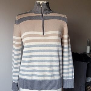Eddie Bauer Gray and Cream Knit Sweater 100% Cotton. Size L
